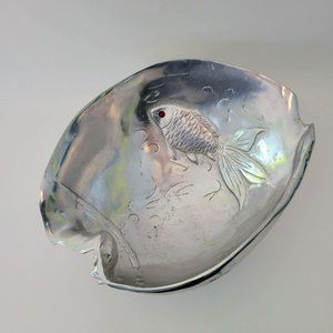 Aluminum Shell w/ Fish Bowl by Arthur Court, Carnelian Eye Embossed, c. 1977